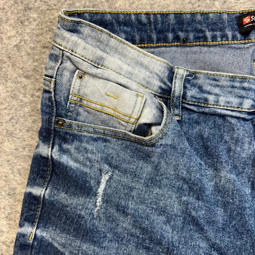 Southpole Moto Denim Shorts Mens 36 Blue Acid Wash Ribbed Slim‎ Fit Biker
